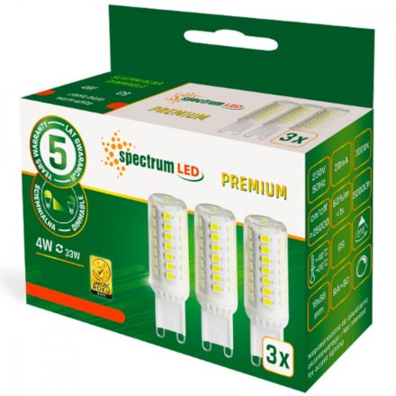 3PAK G9 LED izzó KAPSZULA 4W = 33W 6000K Hideg 270° SpectrumLED szabályozható