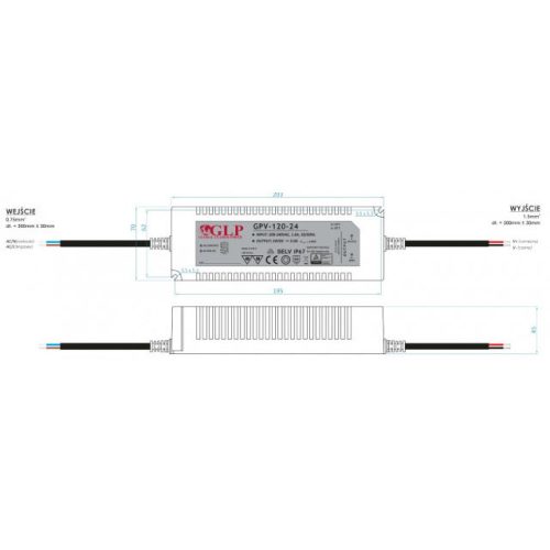 Állandó feszültségű LED táp GPV-120W 24V/5A hermetikus feszültség IP67 vízálló
