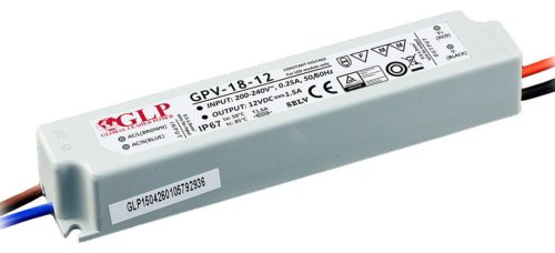 FESZÜLTSÉG LED tápegység 12V 18W 1.5A GPV-18-12 GLP IP67 HERMETIC