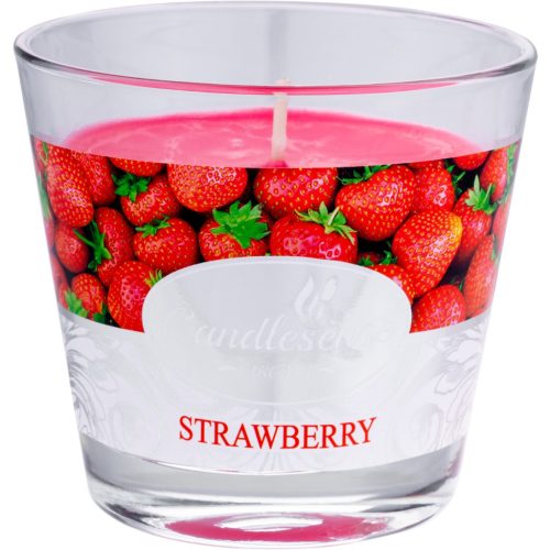 Dekoratív illatos gyertya eper üvegben