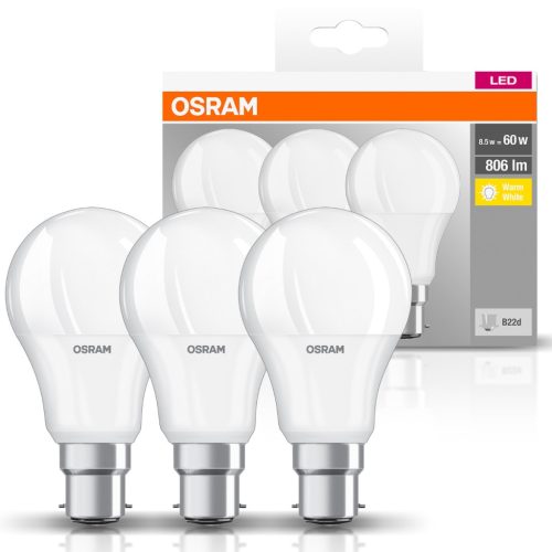 3PAK LED izzó B22d A60 8.5W = 60W 806lm 2700K Meleg 360° OSRAM