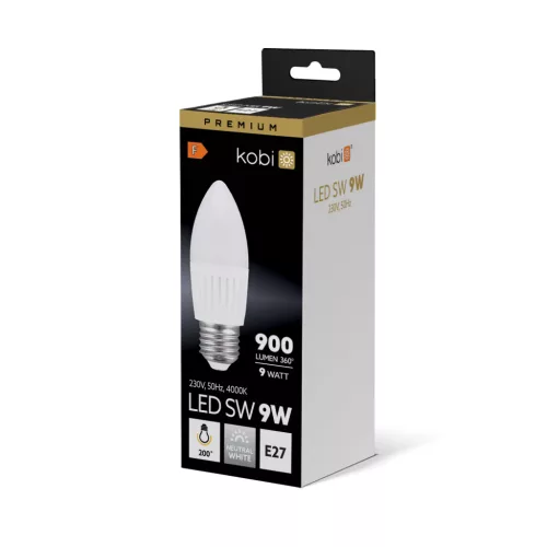 E27 LED gyertyaizzó 9W 900lm 4000K Semleges 200° Prémium Kobi