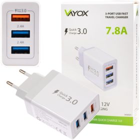   GYORSTÖLTÉS 3.0 + 2x USB 2.4A VAYOX VA0001 GYORS FALI TÖLTŐ