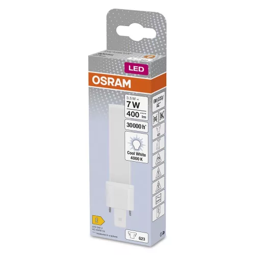 LED fénycső, egyoldalas, G23, 3,5 W = 7 W, 400 lm, 4000 K, semleges, 120°, DULUX LED S EM és AC, Osram