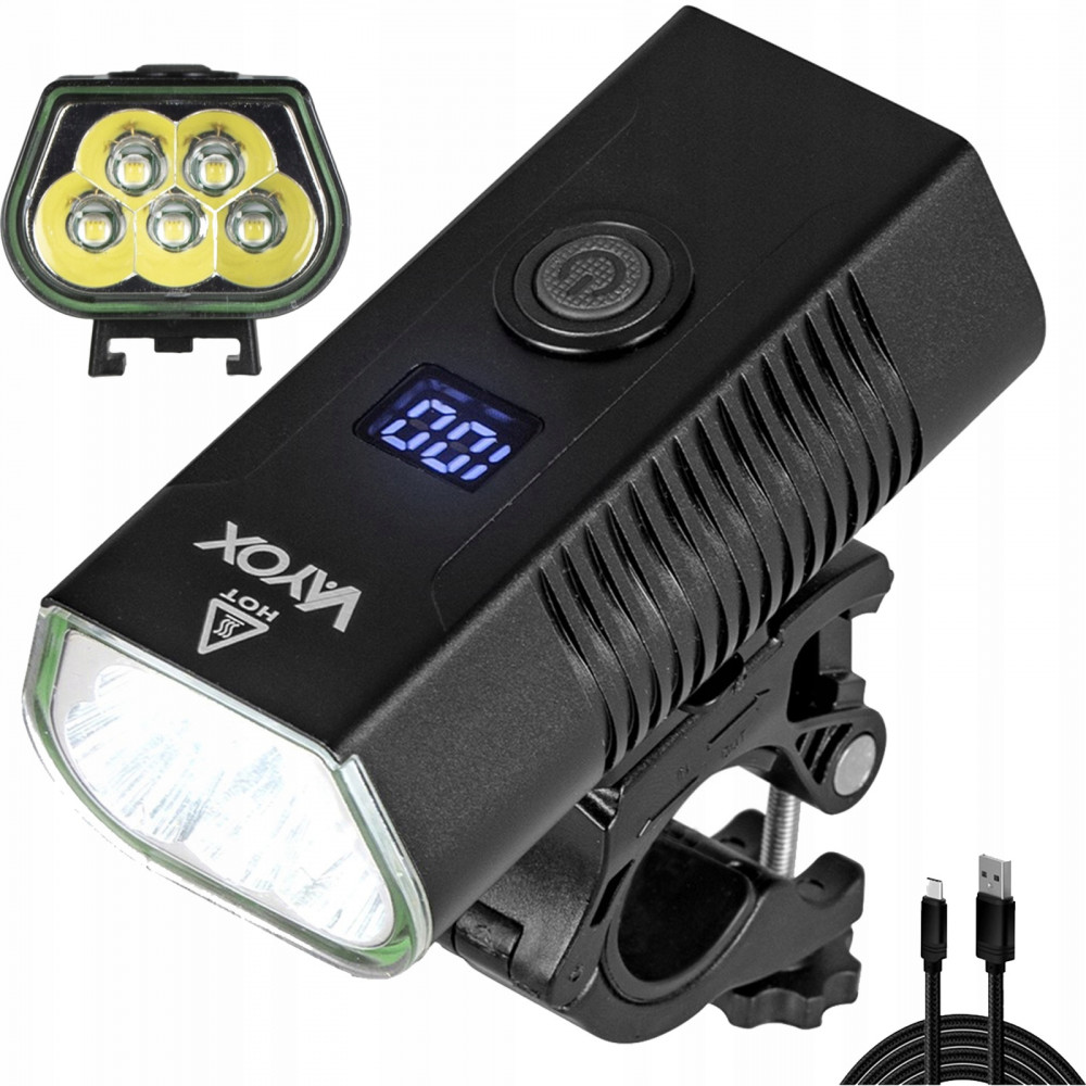 Zseblámpa LED Kerékpár fényszóró USB-C tartó 6 mód 1020lm IP65 Funkció Powerbank VAYOX