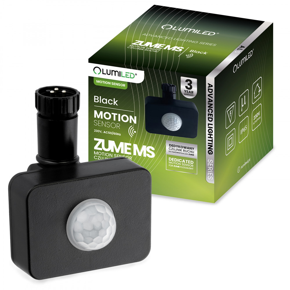 ZUME MS PIR mozgásérzékelő kültéri, állítható 120ST IP65 fejlett világítási sorozatú reflektorokhoz, fekete LUMILED