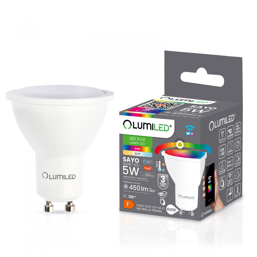 GU10 LED izzó 5W 450lm RGB CCT szabályozható Smart TUYA WiFi SMART SAYO LUMILED